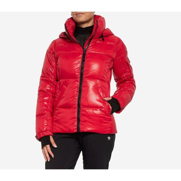 S13 NYC Quilted Down Puffer Coat Removable Hood Red Winter Ski Jacket Medium - Picture 2 of 16